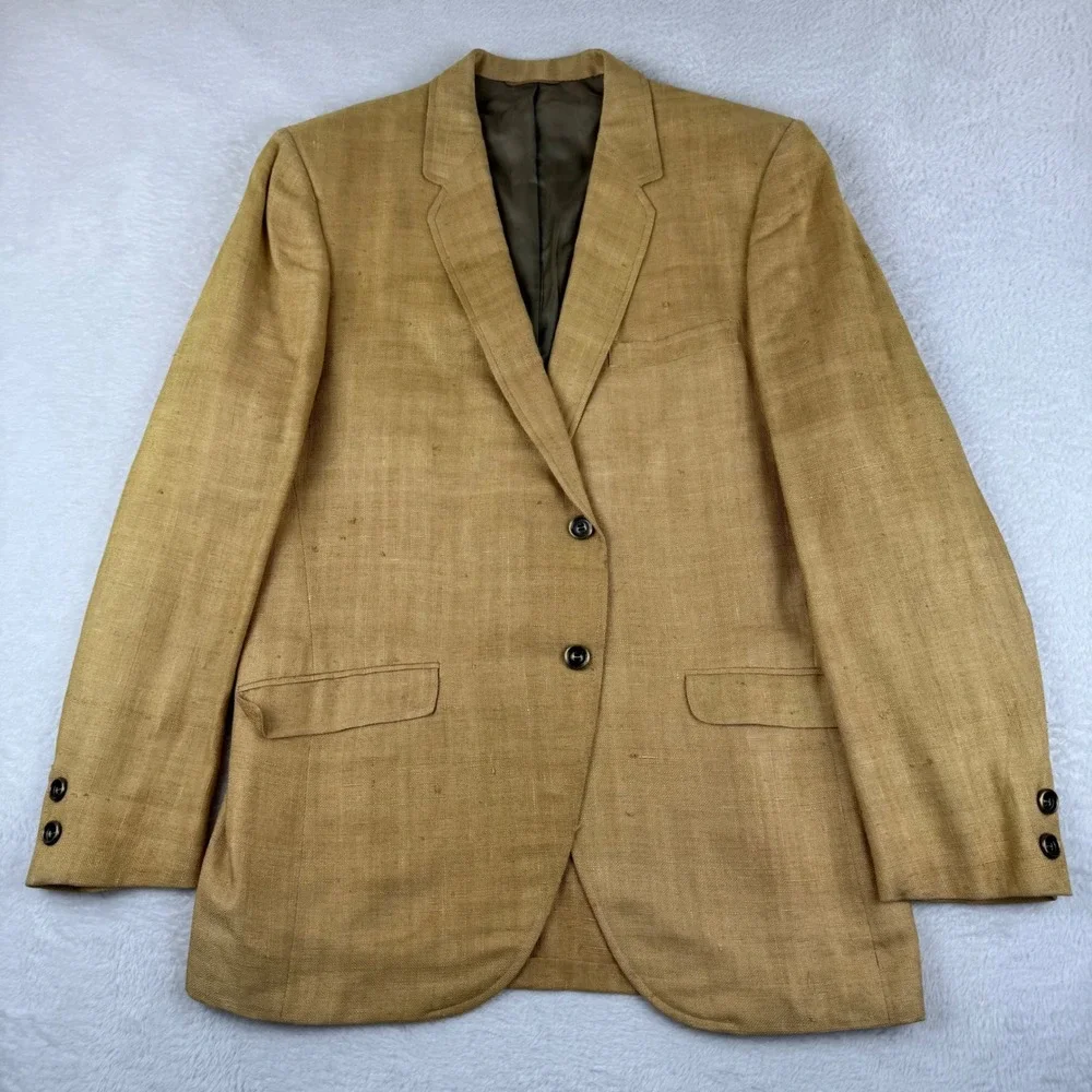 Hudson's Men's Store Silk Blazer Mens 40R Tan Vintage Two Button Sport‎ Coat
